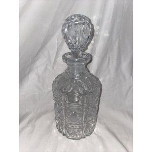 Vintage Brilliant cut clear crystal liquor wine decanter glass bottle Lid 10x5